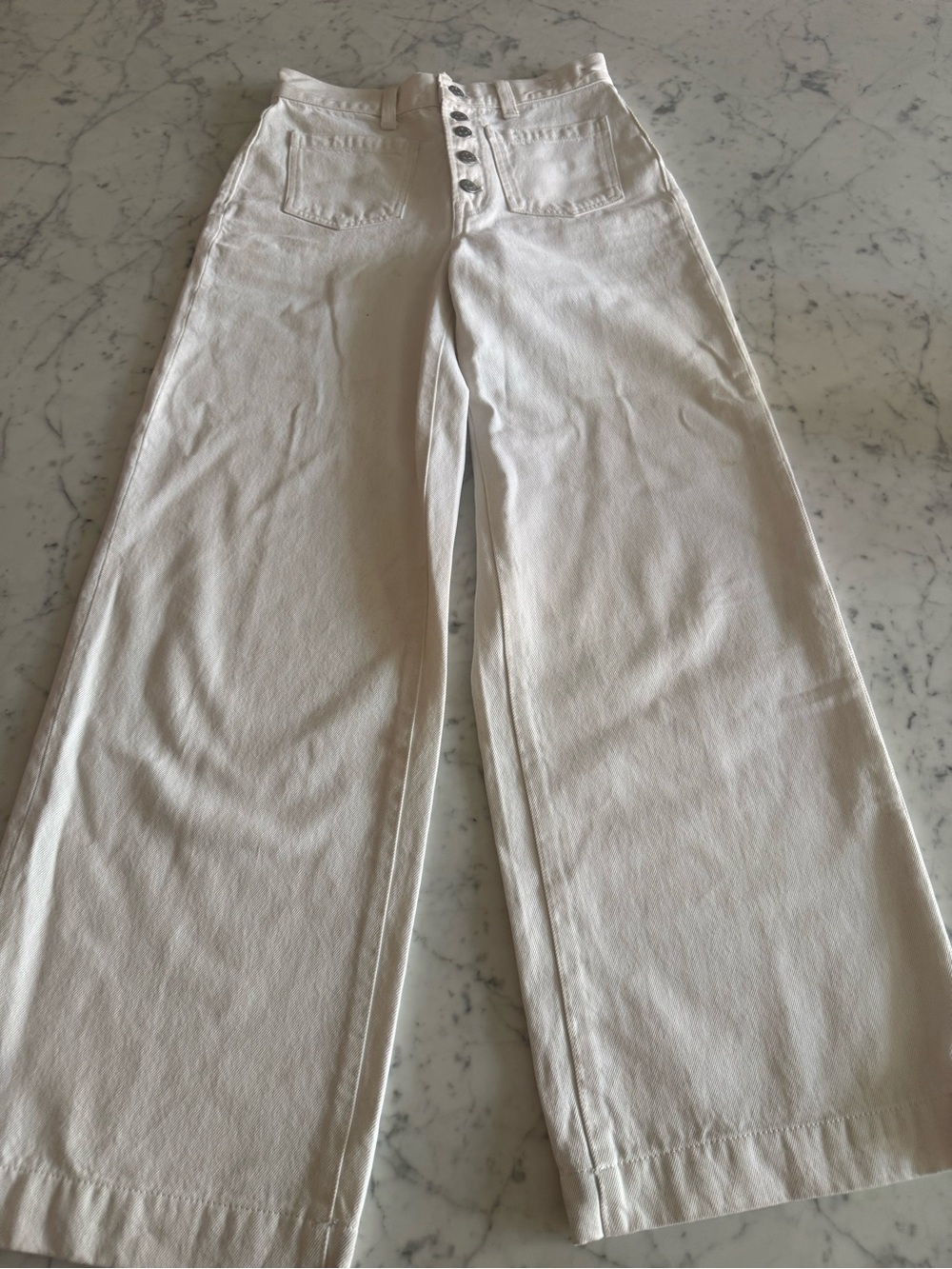 Madewell White Wide-Leg Button-Front Jeans